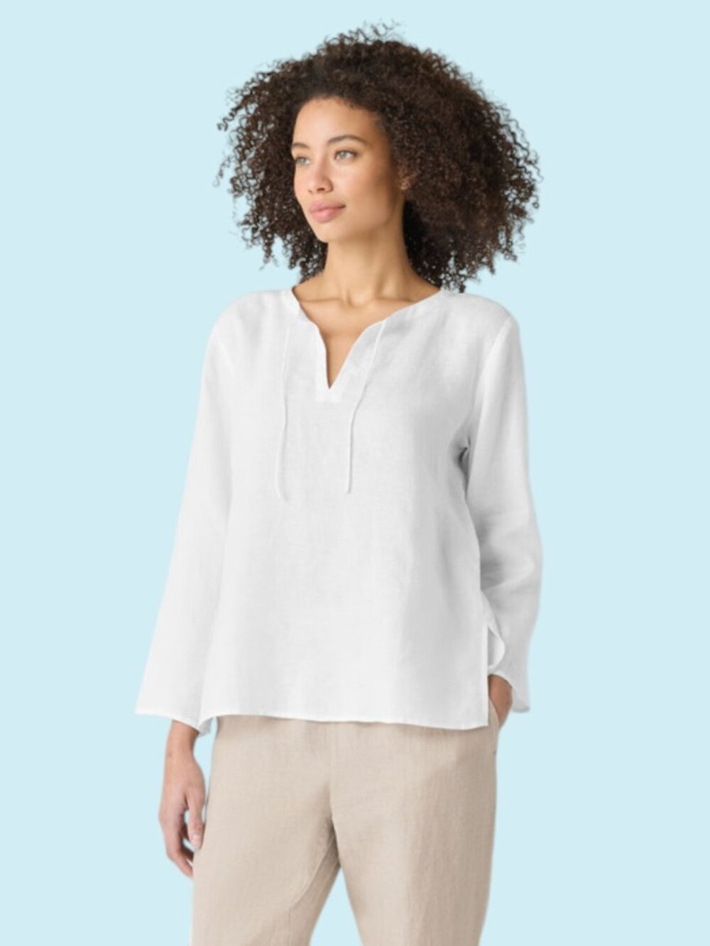 Eileen Fisher Organic Handkerchief Linen Top Small White Round Neck Minimalist
